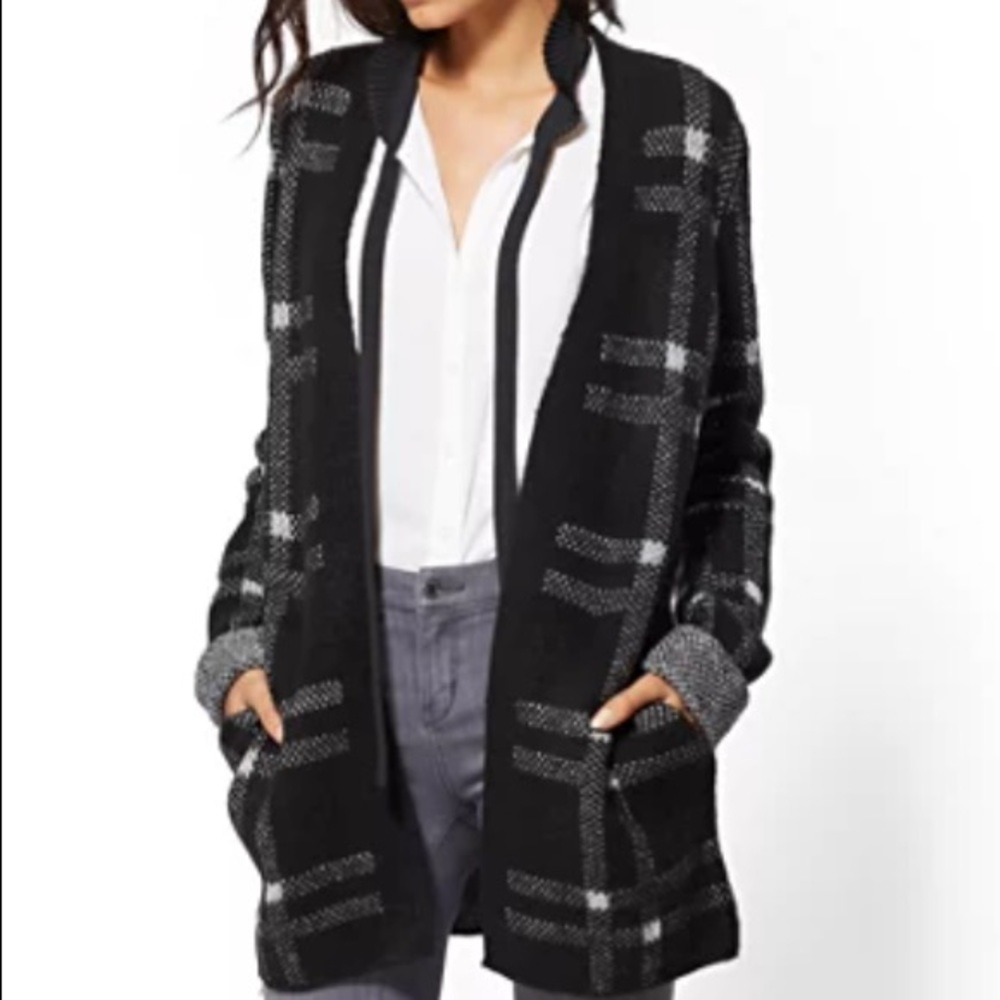 NWT Black Plaid Open-Front Coatigan